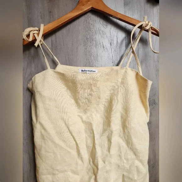 Reformation Aubree Linen Dressin Parmesean XS Women's - Picture 9 of 10
